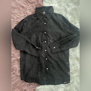 Black Floral Burnout Button Down Shirt